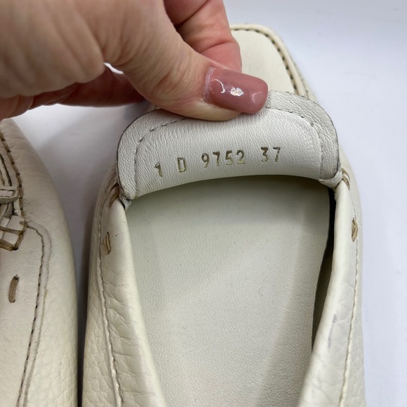 Prada‎ White Leather Gold Buckle Driving Moccasins Loafers Women's Size 37 - Picture 5 of 5